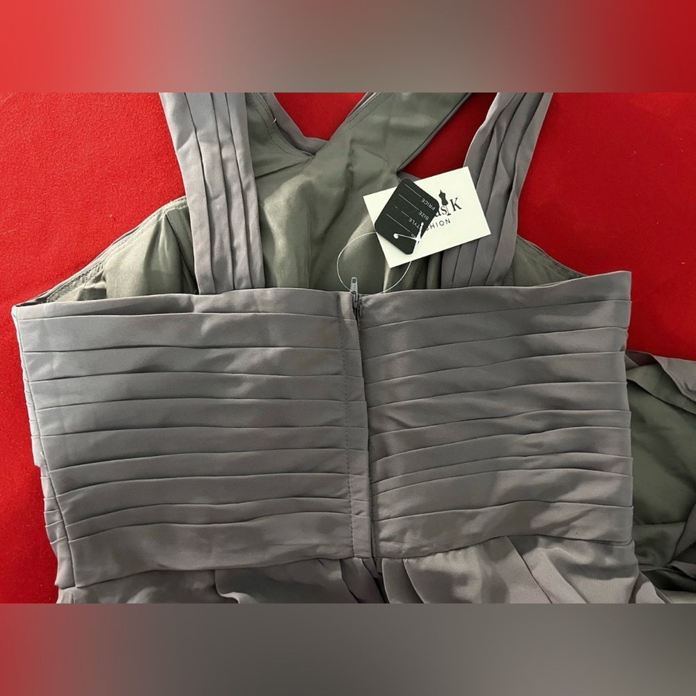 Grey A-Line Pleated Chiffon Prom Bridesmaid Formal Wedding Size L 12 Gown #2 New - Picture 13 of 16